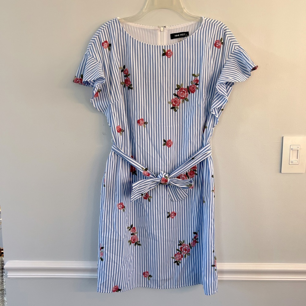 Nine West Blue/White Stripped Dress with Tie